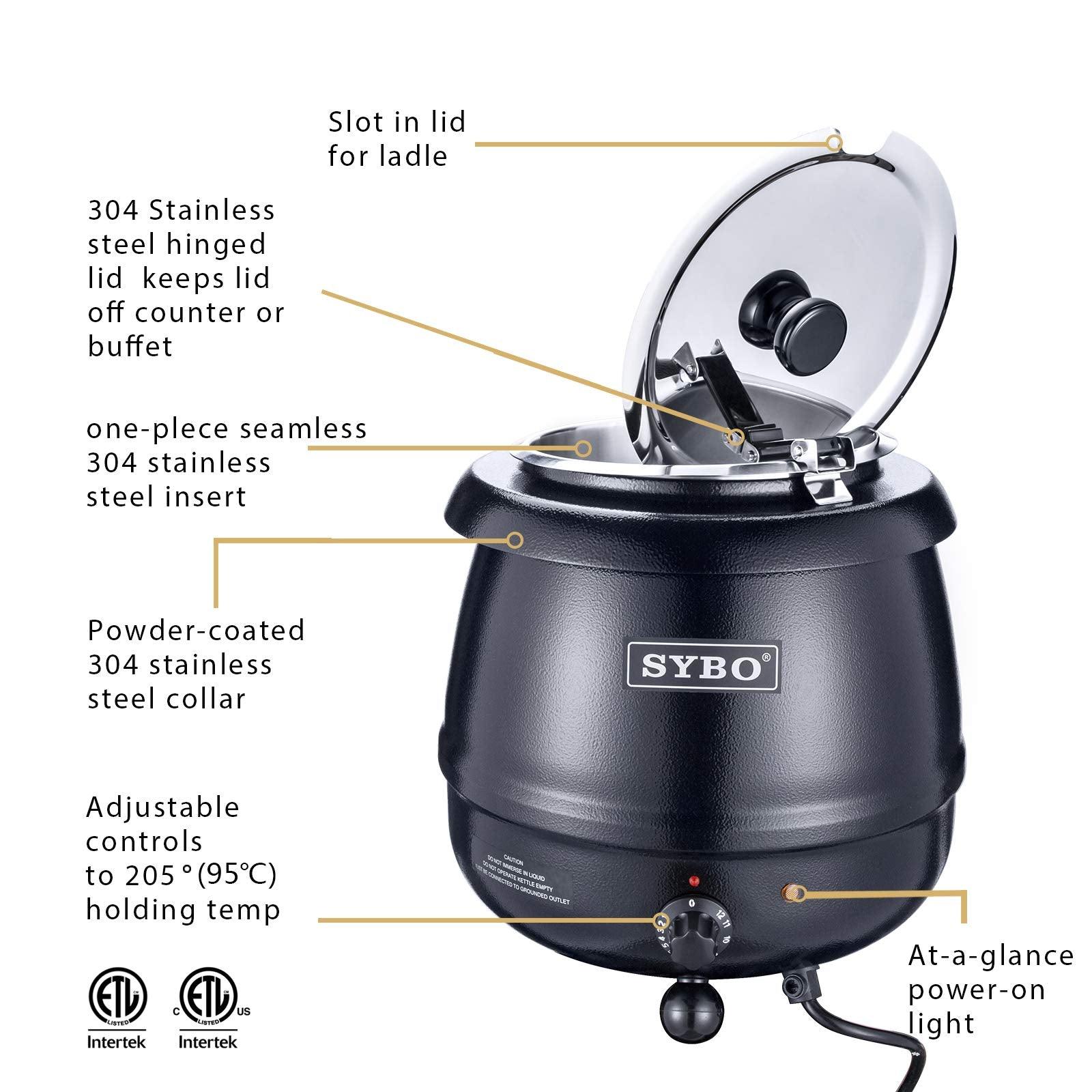 SYBO SB-6000 Commercial Grade Soup Kettle with Hinged Lid and Detachable Stainless Steel Insert Pot for Restaurant and Big Family, 10.5 Quarts, Black - CookCave