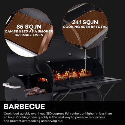 Charcoal Grills, MGHH Portable Charcoal Grill with 2 Wheels Side Fire Box, Small BBQ Oven Offset Smoker for 8-12 People Outdoor Patio Backyard, Camping Picnics - CookCave