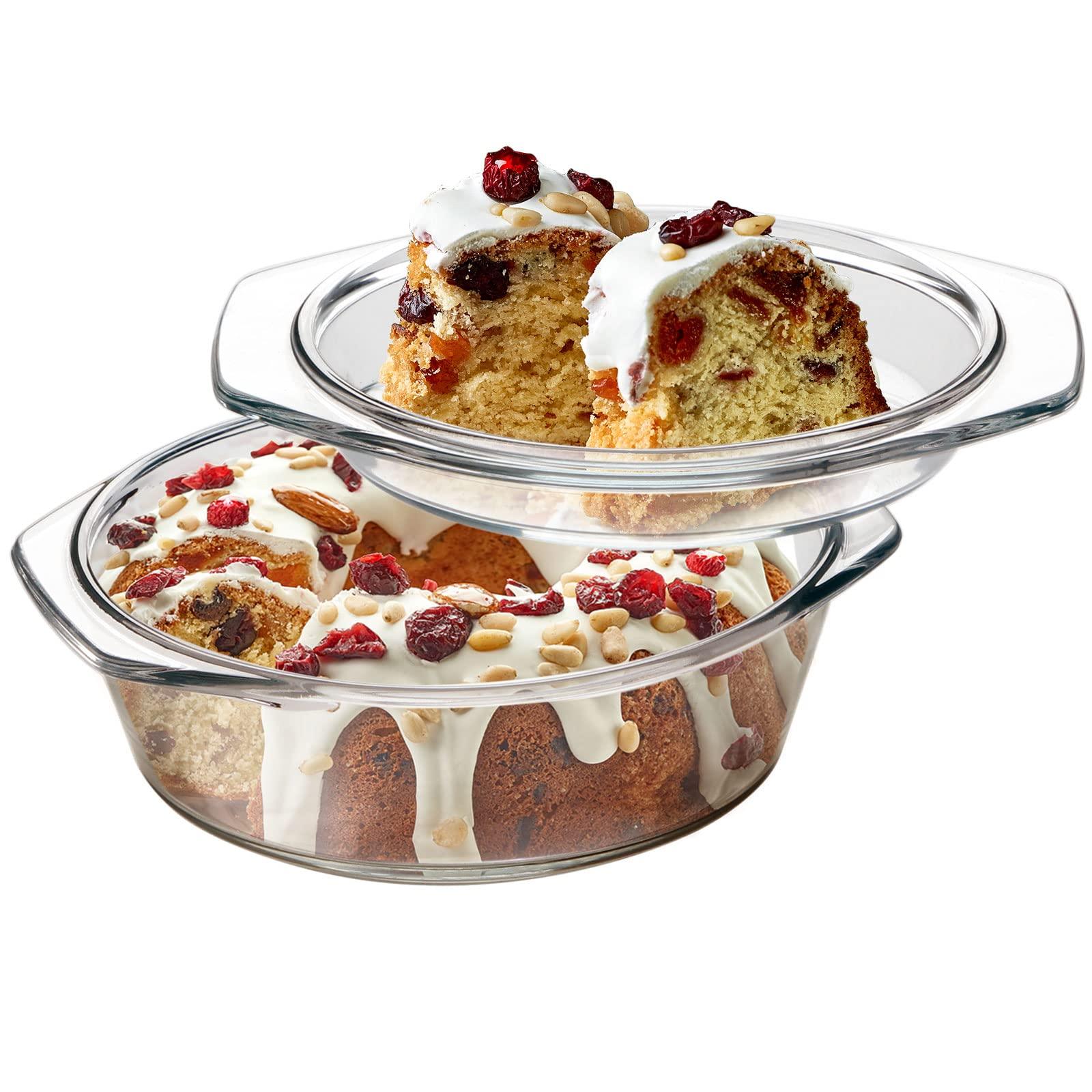 Clear Round Glass Casserole with Lid by NUTRIUPS | Covered Glass Ovenware with Lid, 1 L - CookCave