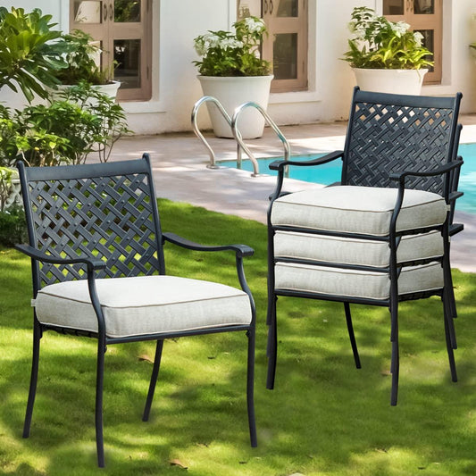 PatioFestival Patio Dining Chairs Stackable Outdoor Chairs Dining Furniture Set of 4,All Weather Frame with Thick Cushion for Porch,Yard,Balcony,Kitchen - CookCave