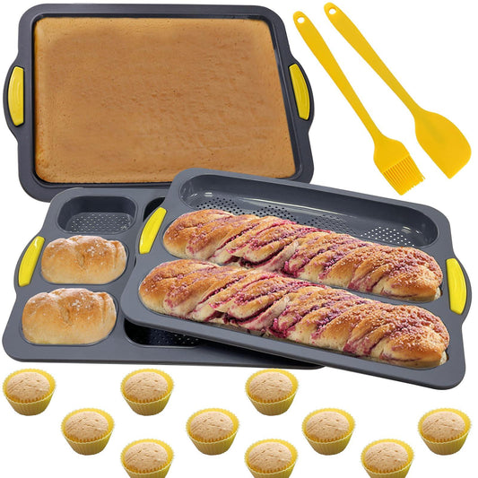 atrccs loaf pan Set of 1 with four buns French bread loaf pan bread pan non-stick pan easy to release household silicone food baking breakfast afternoon tea romantic dinner tool (set) - CookCave