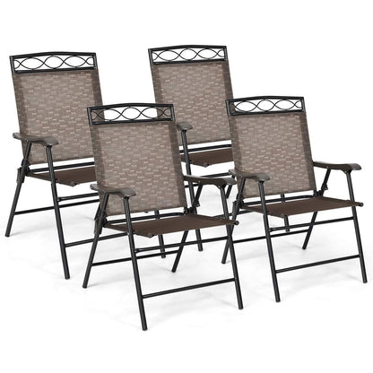 Giantex Set of 4 Patio Folding dining chairs for Camping, Beach, Backyard, Deck Portable w/Armrest and Metal Frame, 4-Pack (Brown) - CookCave