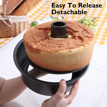HONGBAKE Angel Food Cake Pan with Removable Bottom, 10 Inch Tube Pan, Nonstick Pound Cake Pans for Baking, Chiffon Cake Mold, 16-Cup, Heavy Duty - Dark Grey - CookCave
