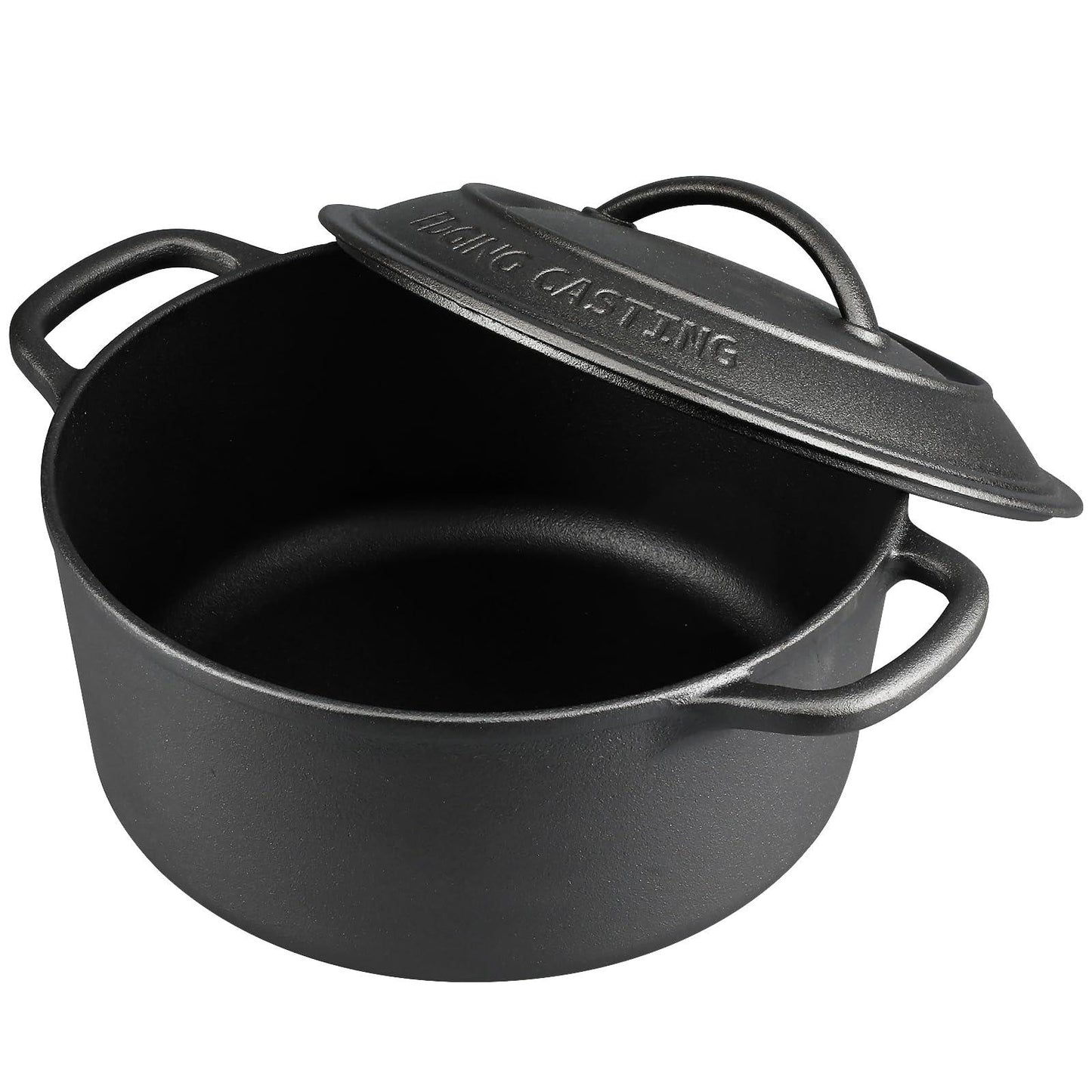 EDGING CASTING Pre-Seasoned Cast Iron Dutch Oven Pot with Lid Dual Handle, Round 5 Quart, Black - CookCave