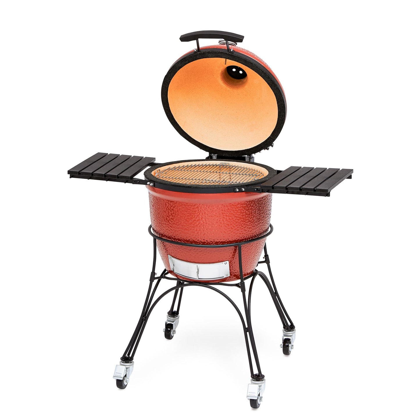 Kamado Joe KJ23RH Classic Joe I 18-inch Charcoal Grill with Cart and Side Shelves, Blaze Red - CookCave