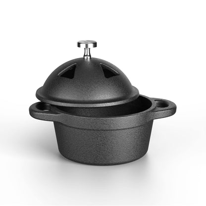 Garlic Roaster Baker, Cast Iron Dutch Oven Pre-Seasoned, Mini Cocotte, 1 Cup Capacity, Black, Ramekin with Lid, for BBQ Grill or Oven, by Bazaar LM-ents (Dome Lid) - CookCave