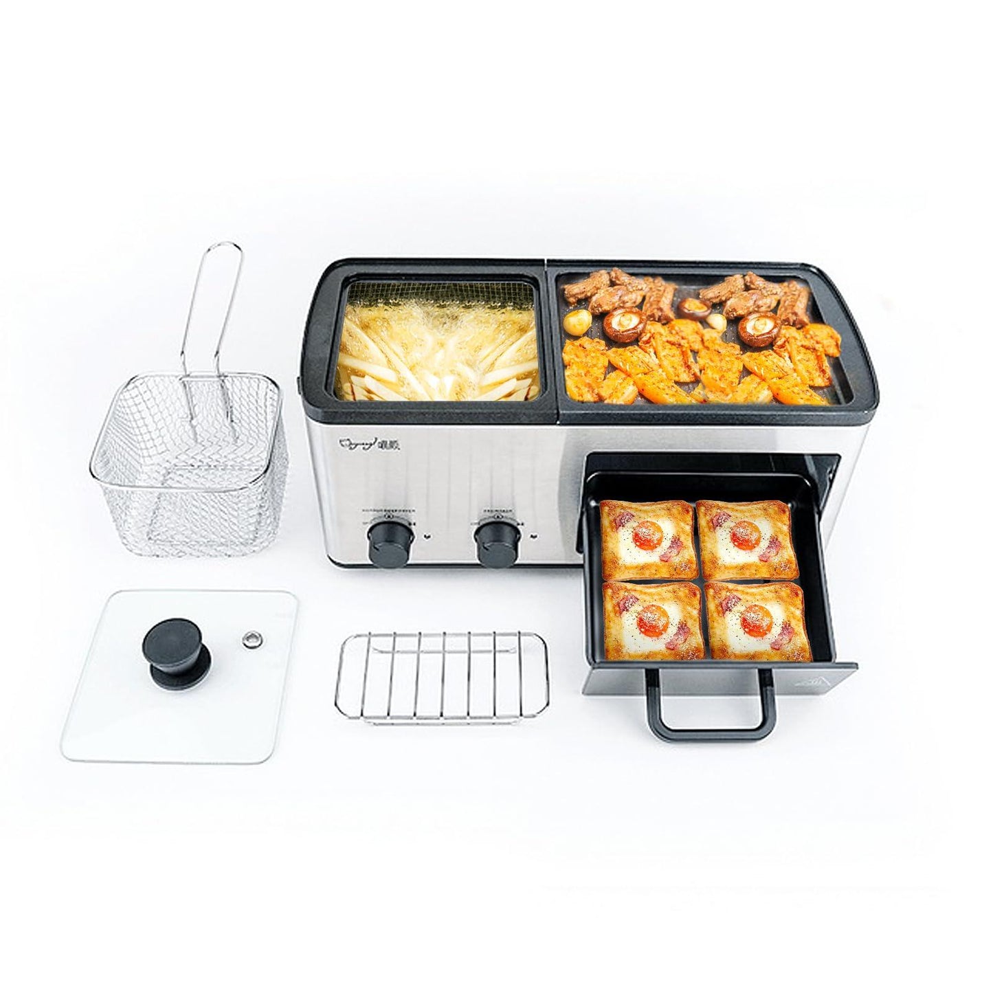 Newest 4 in 1 Hot Pot Electric with Grill and Frying Basket, Independent Dual Temperature Control, Fast Heating for Korean BBQ, Simmer, Boil, Fry, Roast, Silver - CookCave