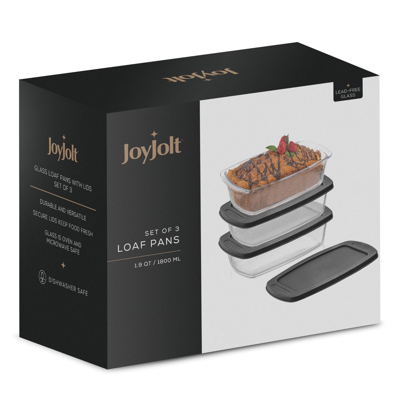 JoyJolt 3pc Loaf Pans for Baking Bread with Lids Baking Set. 1.9 Quart, Large Rectangular Baking Dish With Lid. Oven Pan, Banana Bread Pan, Lasagna Pan Deep with Lid, Bread Saver Container Airtight - CookCave