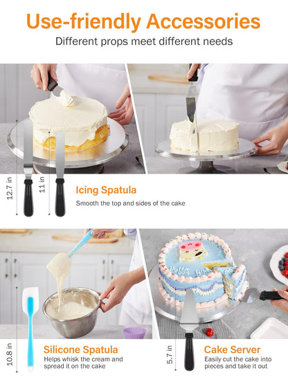 Kootek 177 Pcs Cake Decorating Kits Supplies - Aluminium Alloy Revolving Cake Turntable, Numbered Cake Decorating Tips and Frosting Tools for Baking Cupcake Cookie Muffin Kitchen Utensils - CookCave