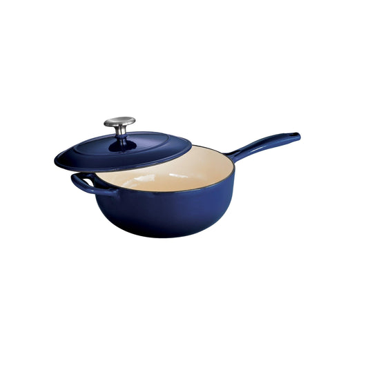 Tramontina Covered Saucier Enameled Cast Iron 3-Quart, Gradated Cobalt, 80131/071DS - CookCave