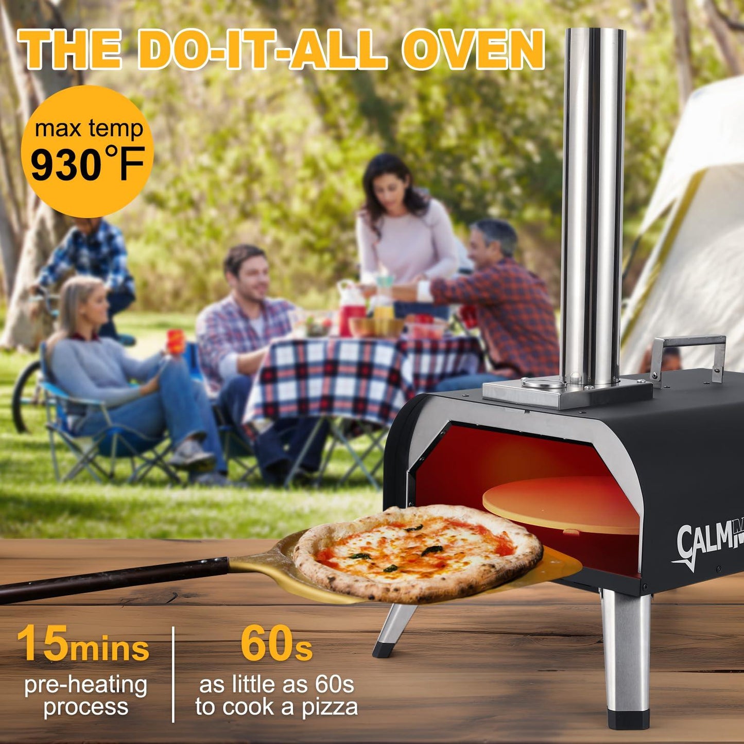 CalmMax 12" Pizza Oven Outdoor with 360° Auto Rotating Stone Wood Fired Portable Outdoor Oven Pellet Pizza Ovens Max Temp 930℉ Outdoor Pizza Oven - CookCave