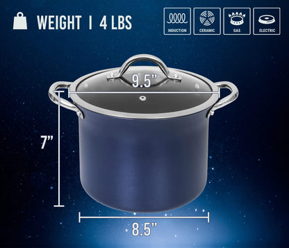 CONCORD Sapphire Nonstick 7 Quart Stock Pot Cookware Set (Induction Compatible) Blue - CookCave