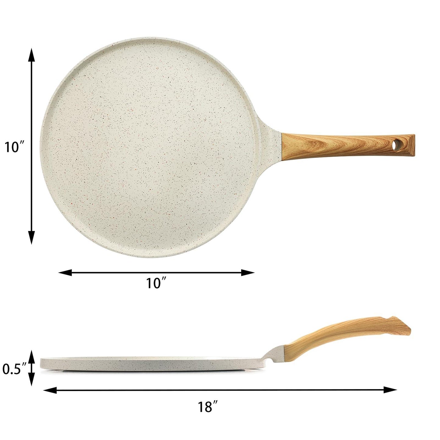 SENSARTE Nonstick Crepe Pan with Spreader, 10-Inch Natural Ceramic Coating Dosa Pan Pancake Flat Skillet Tawa Griddle with Stay-Cool Handle, Induction Compatible, PFOA Free (White) - CookCave