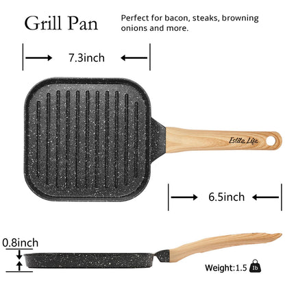 ESLITE LIFE Nonstick Grill Pan for Stove Tops, Versatile Square Small Grill Skillet Steak Pan for Indoor Cooking & Outdoor Grilling, PFOA Free, Black-7 Inch - CookCave