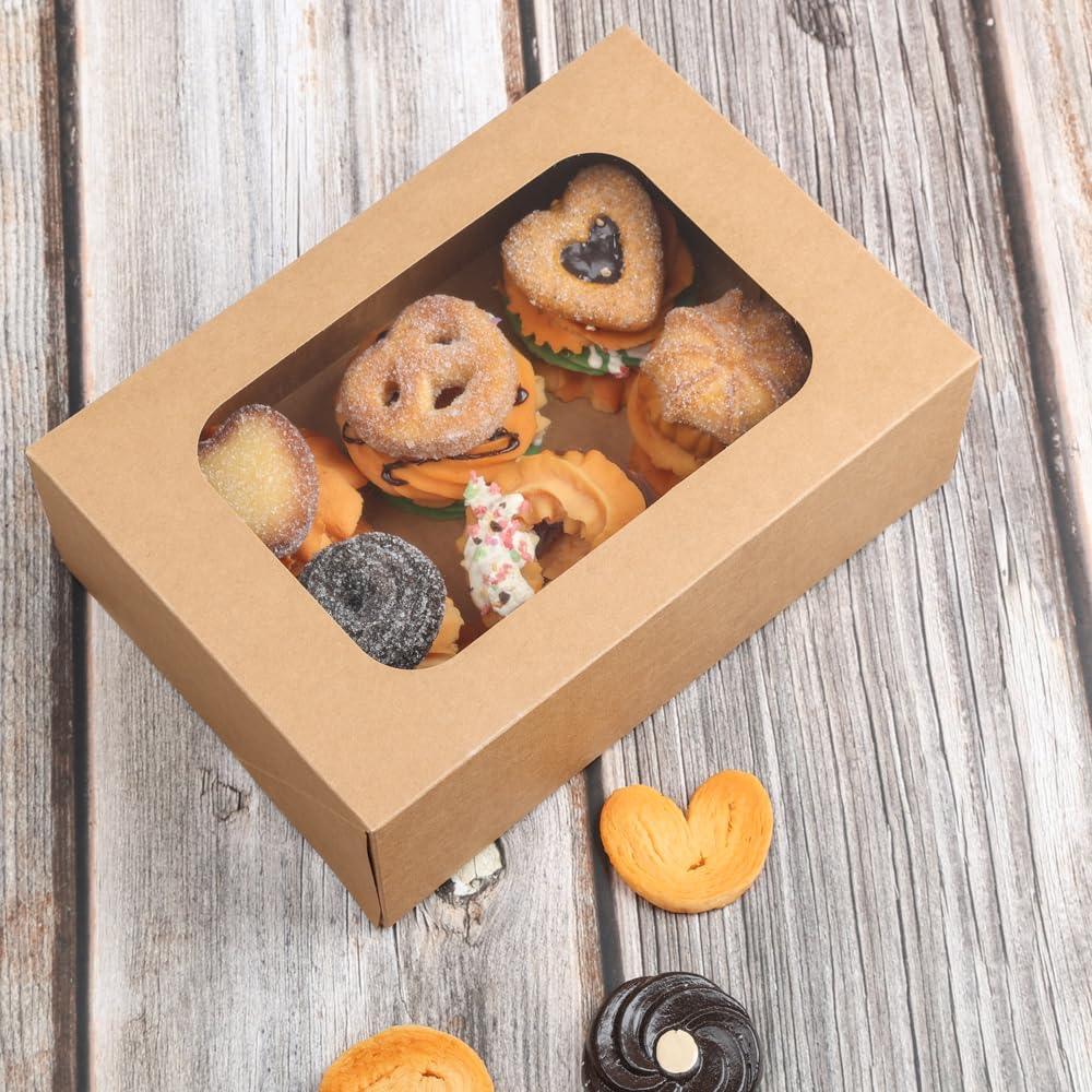 YEKTFS 24 Pcs Cookie Boxes with Window for Paper Gift Giving Brown Bakery Cupcake Boxes 9" x 6.3" x 3" for Packaging Easy Estate Holiday Pastry Dessert Boxes for Pastries,Cookies, Donuts. - CookCave