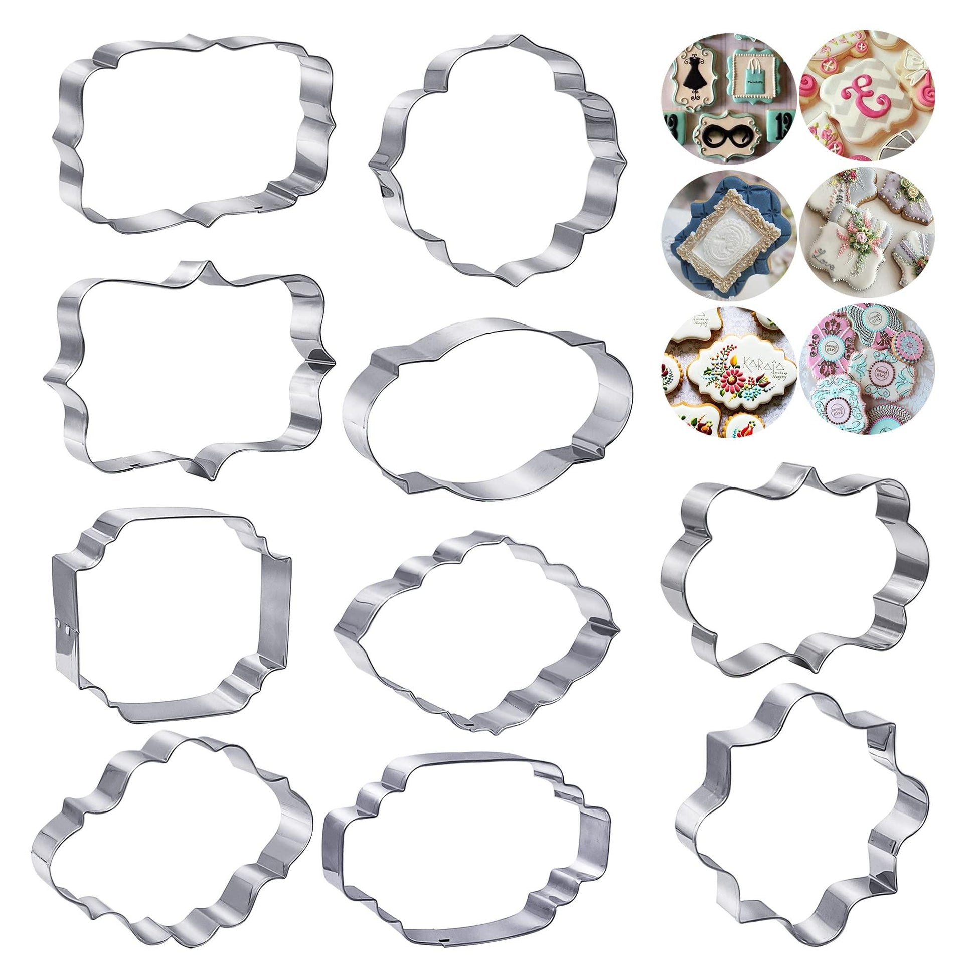 10 PCS Plaque Frame Cookie Cutters Set Different Frames Fondant Cutter Molds for Making Mousse Cake Cookies Biscuit, Fruit, Bread Wedding and Birthday Party Decorations - CookCave