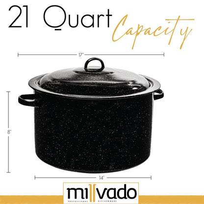 Millvado Granite 21 Qt Stockpot, Nonstick Soup Pot With Lid, Speckled Enamel Ware Cookware, Large Stock Pot For Boiling and Cooking, Big Granite Cooking Pot for Stovetop, Campfire, Outdoor Stove - CookCave