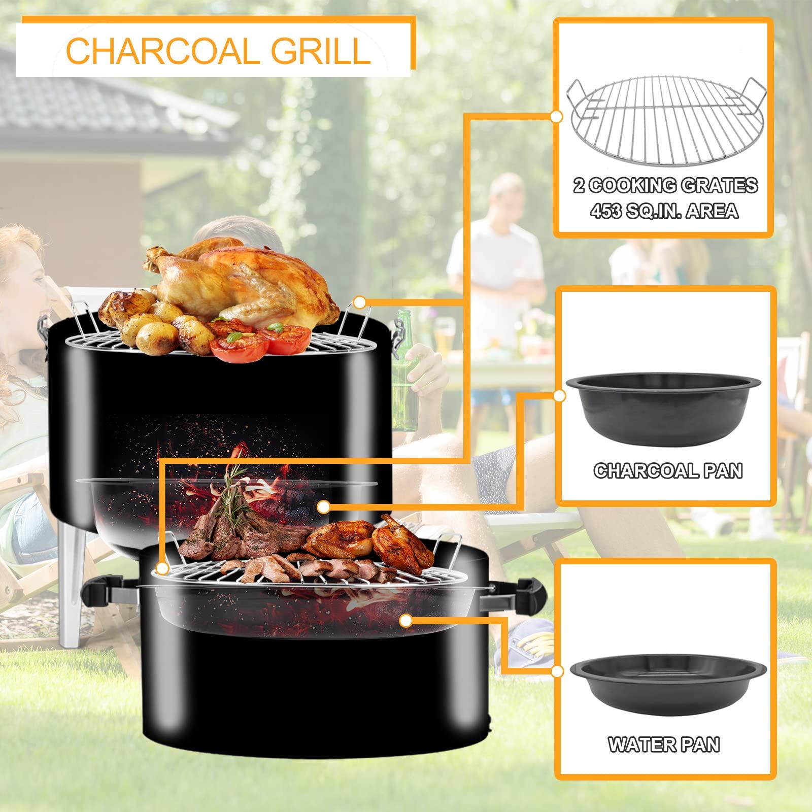 SUNLIFER Portable Charcoal BBQ Grill: Outdoor Small Charcoal Grills with Meat Smoker Combo for Backyard Patio Barbecue | Outdoor Smoking | Camping BBQ | Outside Cooking - CookCave