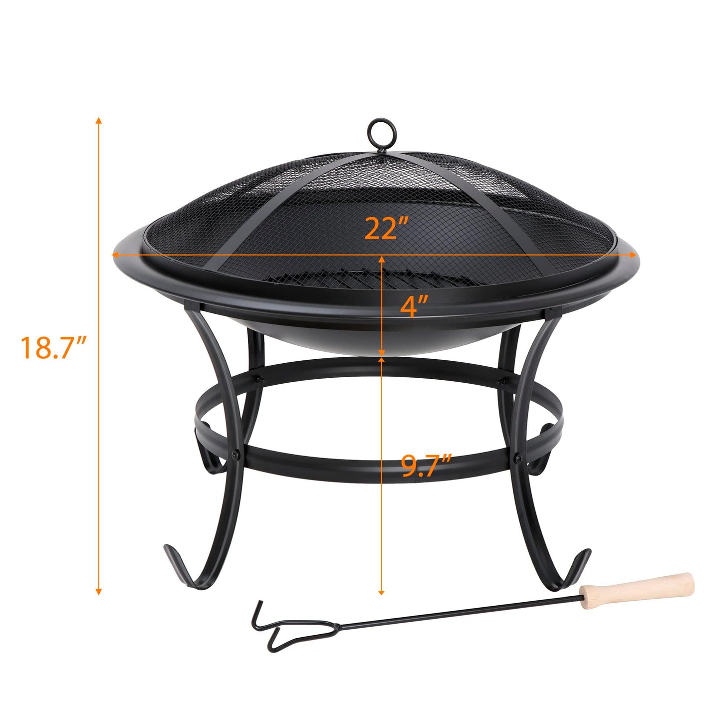 22 Inches Portable Fire Pit Outdoor Wood Burning Steel Lightweight BBQ Grill Firepit Bowl with Log Grate&Poker for Outside Patio Campfire Bonfire Backyard - CookCave