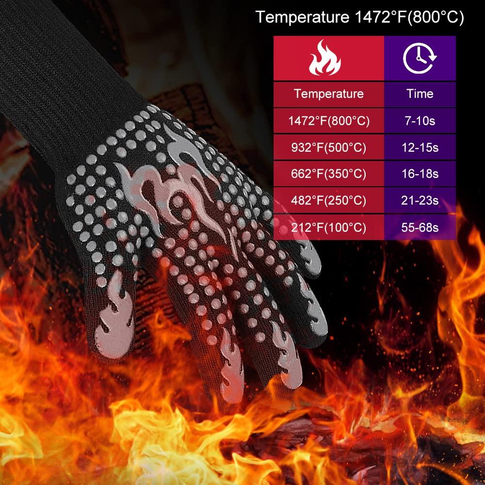 Ribetween BBQ Gloves, Heat Resistant Gloves for Cooking, Non-Slip Grill Gloves Oven Mitts, 1472°F Extreme Heat Resistant Silicone Gloves Grilling Gloves for Barbecue, Frying, Baking, 1 Pair (Gray) - CookCave