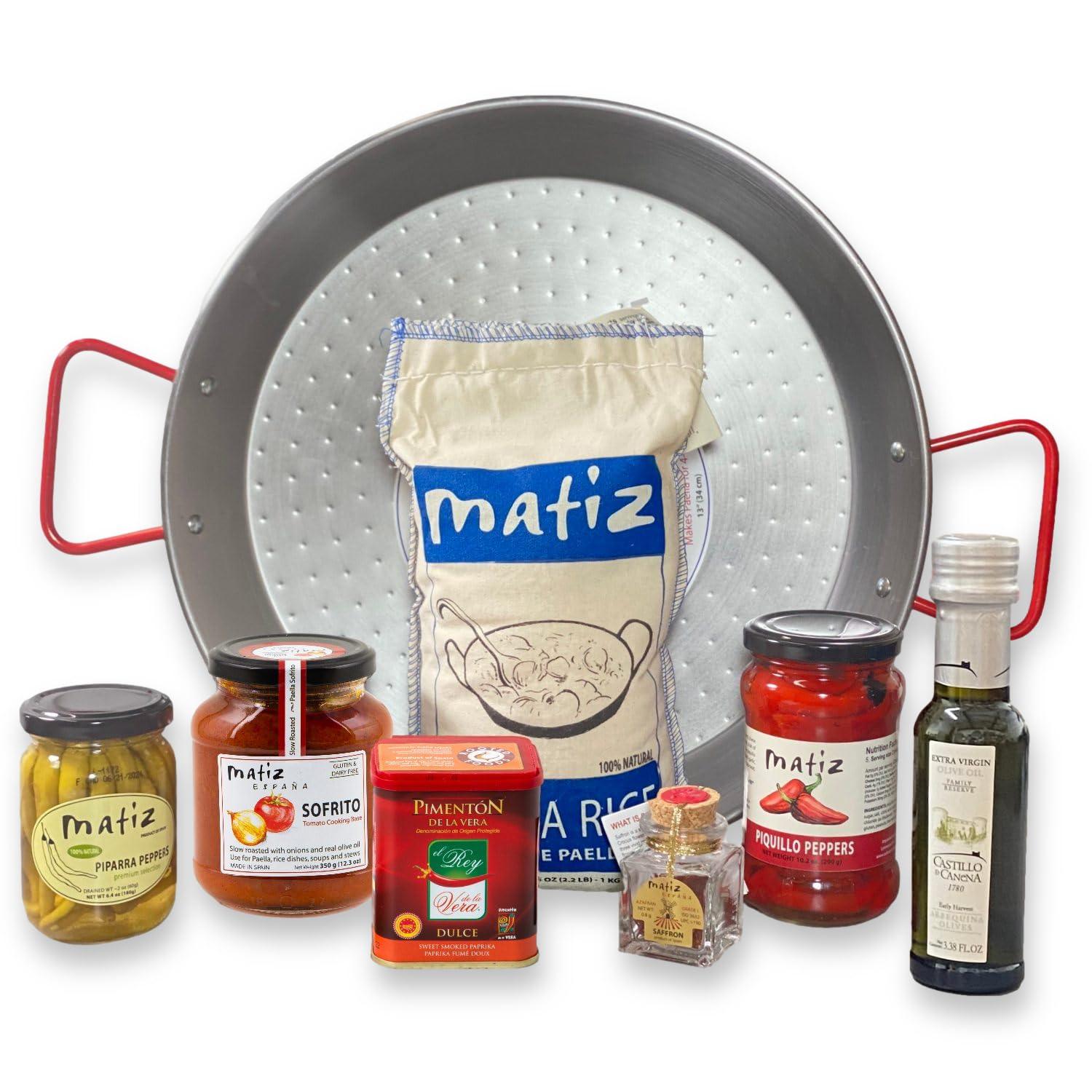 Matiz España Deluxe Authentic Paella Kit with Traditional Pan and Ingredients - CookCave