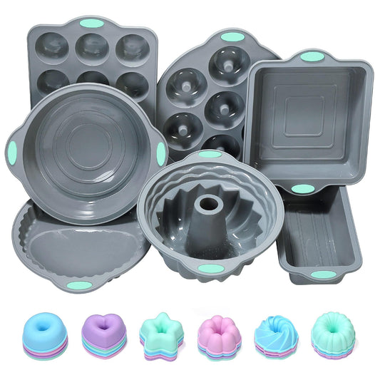 To encounter 31 Pieces Silicone Baking Pans Set, Nonstick Bakeware Sets, BPA Free Silicone Molds, with Metal Reinforced Frame More Strength, Light Grey - CookCave