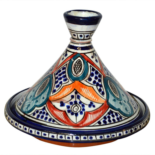 Moroccan Handmade Serving Tagine Exquisite Ceramic With Vivid colors Original Medium 10 inches Across - CookCave