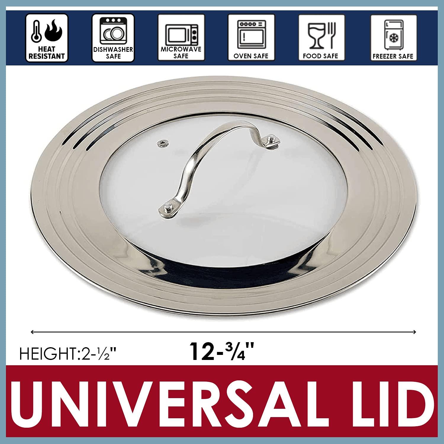 KEISSCO Stainless Steel Universal Lid for Pots, Pans and Skillets - Fits 7" to 12" Pot and Pans - Tempered Glass with Stainless Steel Rim Replacement Frying Pan Cover and Cast Iron Skillet Lid - CookCave