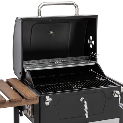 Royal Gourmet CD1824M 24-Inch Charcoal Grill, BBQ Smoker with Handle and Folding Table, Perfect for Outdoor Patio, Garden and Backyard Grilling, Black, Medium - CookCave