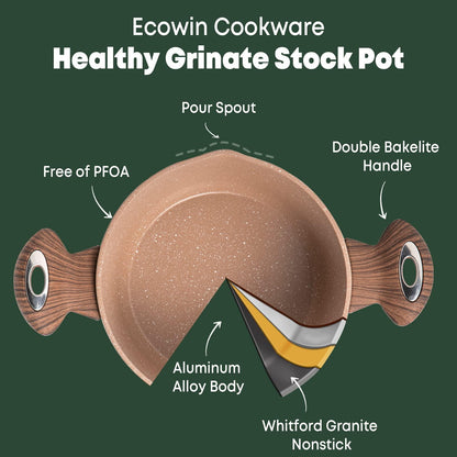 Ecowin Non Stick Dutch Oven StockPot with lid, 5 Quart Nonstick Stock Pot Soup Pot, Granite Pasta Pot Cooking Pot, Casserole with Double Handles, Induction Compatible, Dishwasher Safe, PFOA Free - CookCave