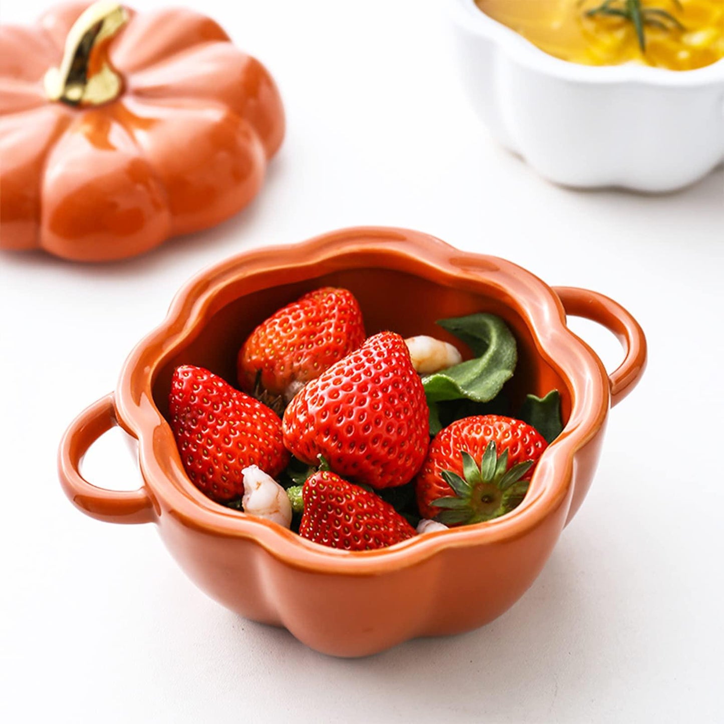 Dutch Oven Pot with Lid, Pumpkin Pottery Dessert Saucepan, Mini Baking Dish Cute Pumpkin Bowl, Covered Dutch Oven Ceramic Stockpot, Pumpkin-Shaped Casserole (Orange) - CookCave