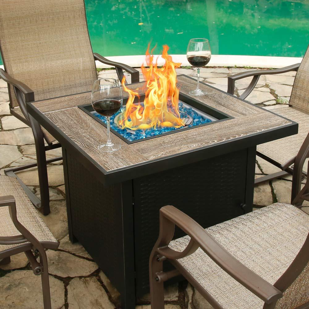 BALI OUTDOORS Propane Gas Fire Pit Table, 30 inch 50,000 BTU Square Gas Firepits with Fire Glass for Outside - CookCave