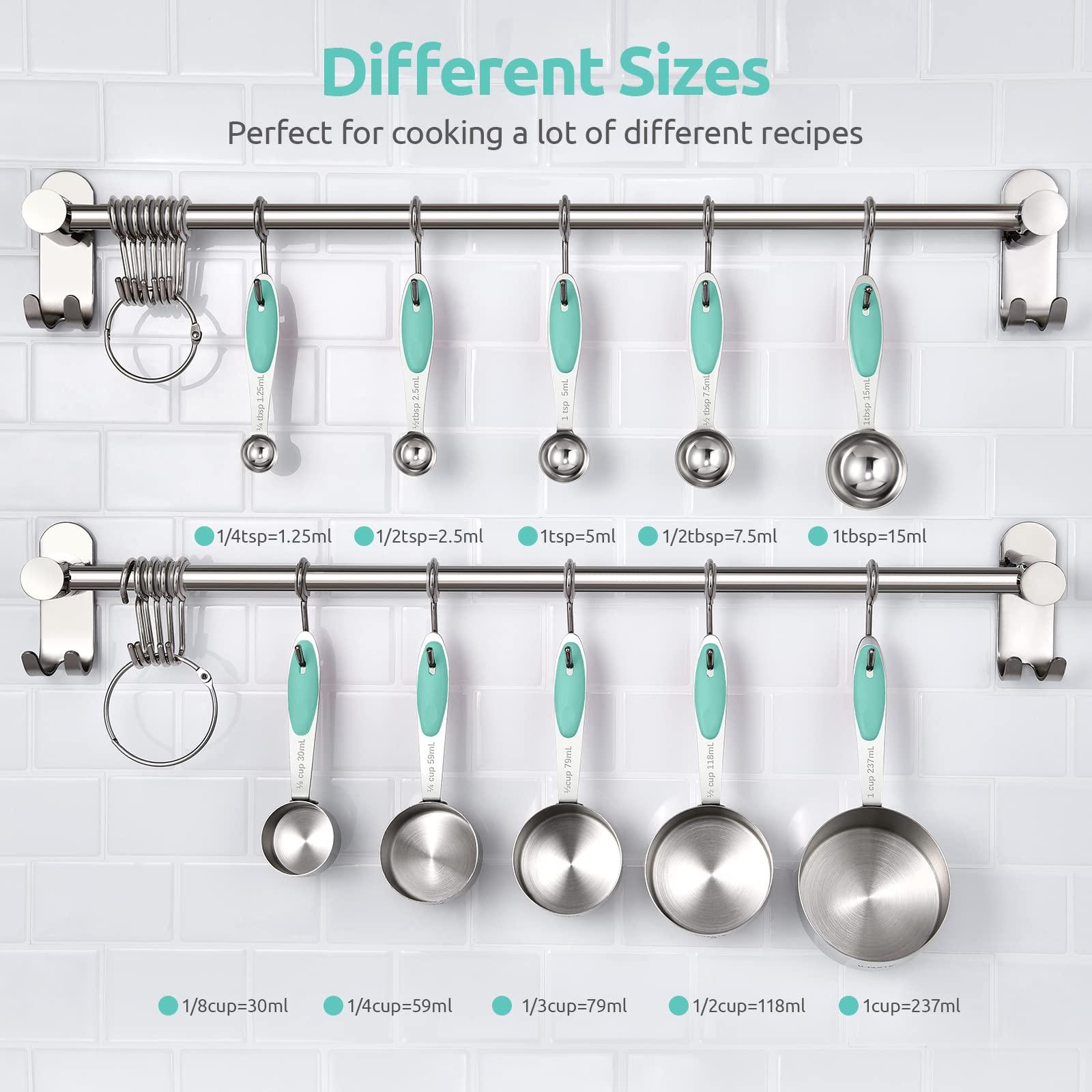 Measuring Cups and Spoons Set: U-Taste 18/8 Stainless Steel 10 Pieces Metal Stacking Kitchen Baking Cooking Food Measure Set 5 Cups 5 Spoons with Strengthened Weld Joints (Aqua Sky, Upgraded Version) - CookCave