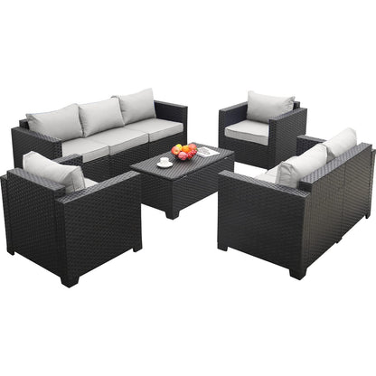 Rattaner 5-Piece Patio Furniture Sofa Set Outdoor Wicker Sectional Couch with Storage Table No-Slip Cushions Furniture Covers, Grey - CookCave