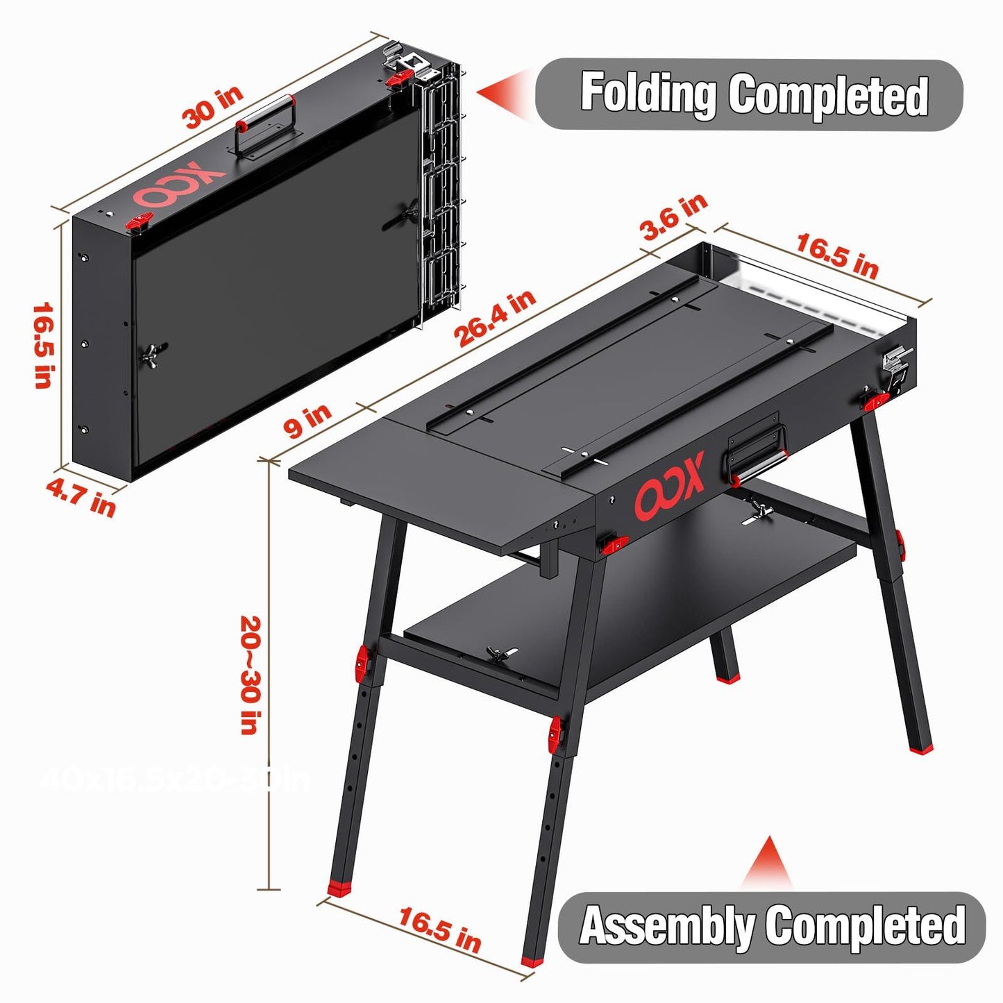 OOX Portable Grill Table with Double-Shelf for Outdoor Prep,Folding Grill Stand Fits Blackstone Griddle 17 Inch 22 Inch, Tabletop Propane Gas Grill, Camping BBQ Cooking, Stainless Steel, Black - CookCave