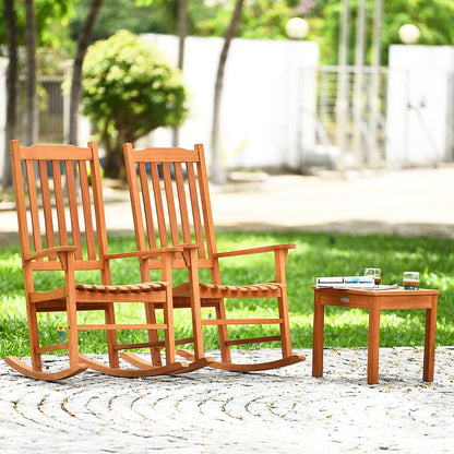 Giantex 3 Piece Patio Rocking Chair Set, Outdoor Wood Conversation Set w/ 2 Rockers & 1 Coffee Table, Eucalyptus Wooden Rocking Bistro Set for Backyard Porch Poolside Lawn - CookCave