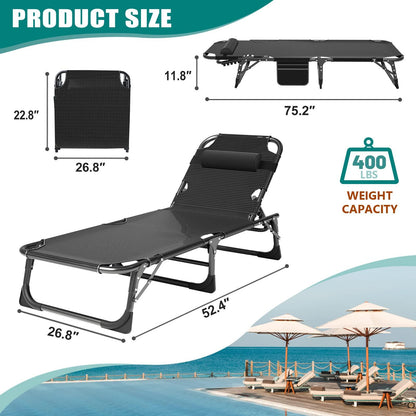 DoCred Folding Lounge Chair with Mattress, 4 Position Adjustable Folding Sleeping Bed Cot Chaise Lounge Chairs Perfect for Sunbathing, Camping, Pool, Beach, Patio - CookCave