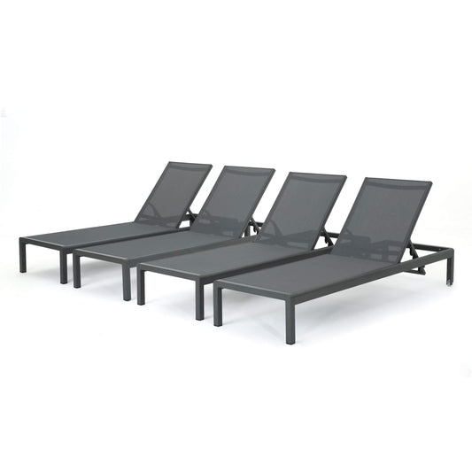 Christopher Knight Home Coral Bay Outdoor Aluminum Chaise Lounges with Mesh Seat, 4-Pcs Set, Grey / Dark Grey - CookCave