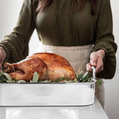 Kaiihome Roasting Pan with Nonstick Rack - 16 inch Stainless Steel Rectangular Turkey Pan with Non-stick U-Shaped Rack, Turkey Roaster Pan for Thanksgiving Party - CookCave