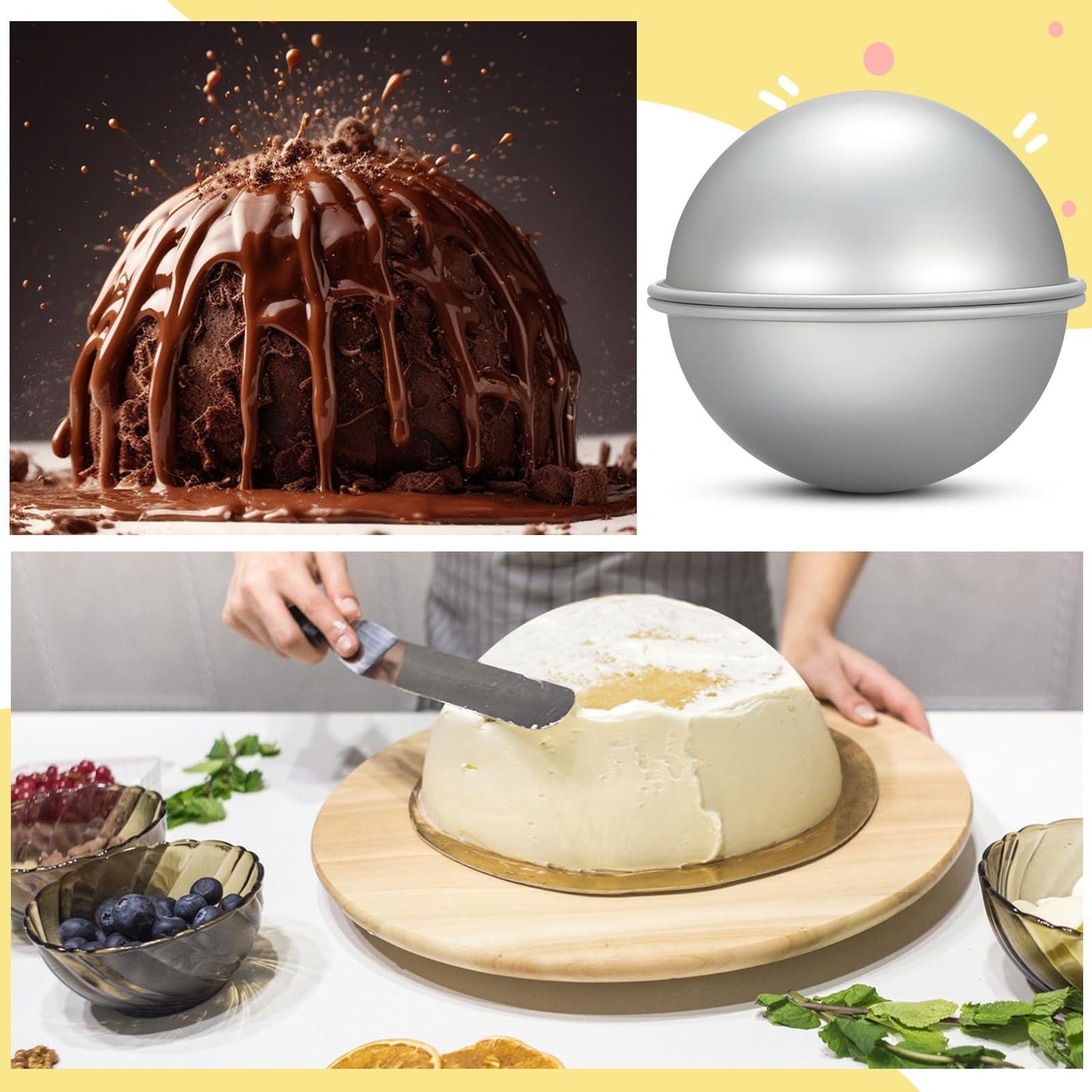 Hushee 2 Pcs Football Cake Pan 8 Inch Aluminum Hemisphere Pan Nonstick 3D Round Shape Cake Molds for Baking Sphere Half Ball Cake Pan for Birthday Wedding Anniversary DIY Cakes Bakeware Tools, Silver - CookCave