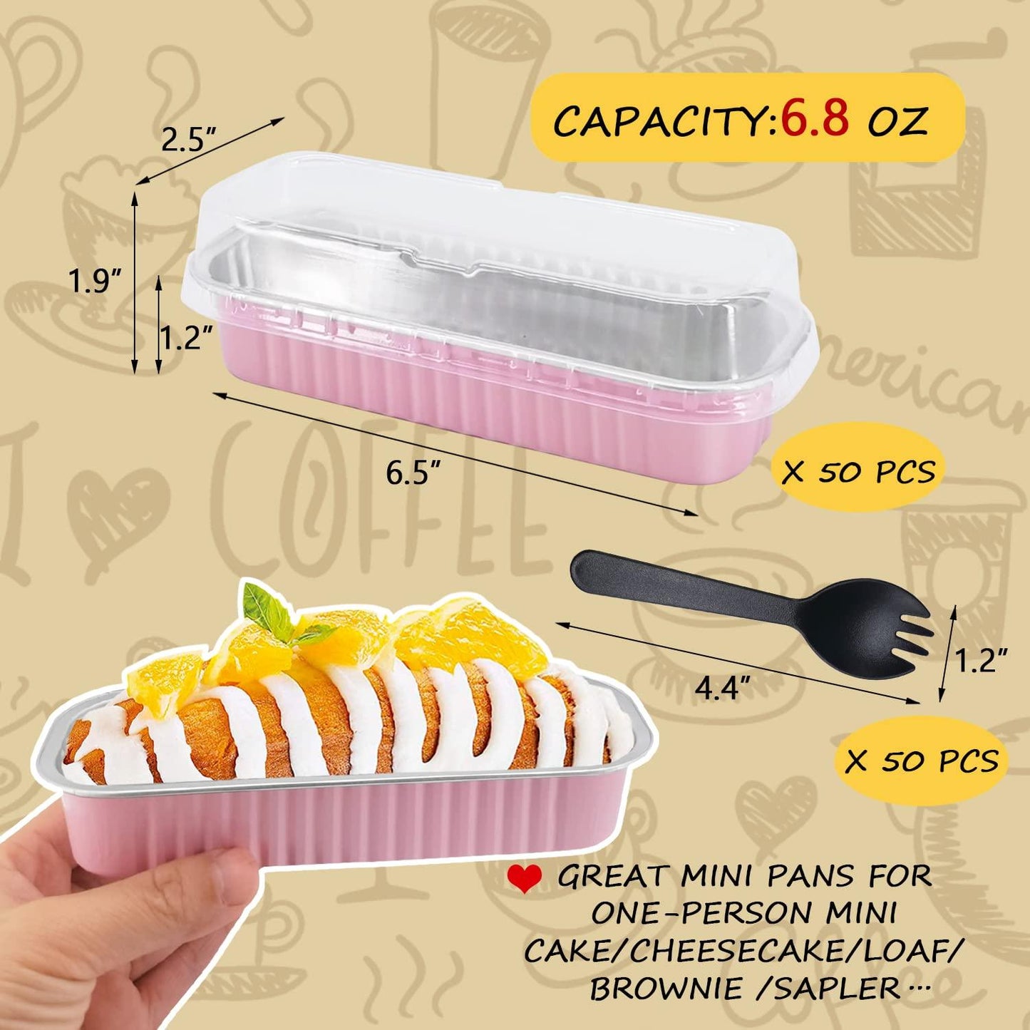 LNYZQUS Mini Loaf Pans With Lids 50 Pack, 6.8oz Rectangle Aluminum Foil Baking Pans Tins Containers,Disposable Ramekins Baking Cups Muffin Tins Cupcake Cups For Mini Cake Bread Loaf -Pink - CookCave