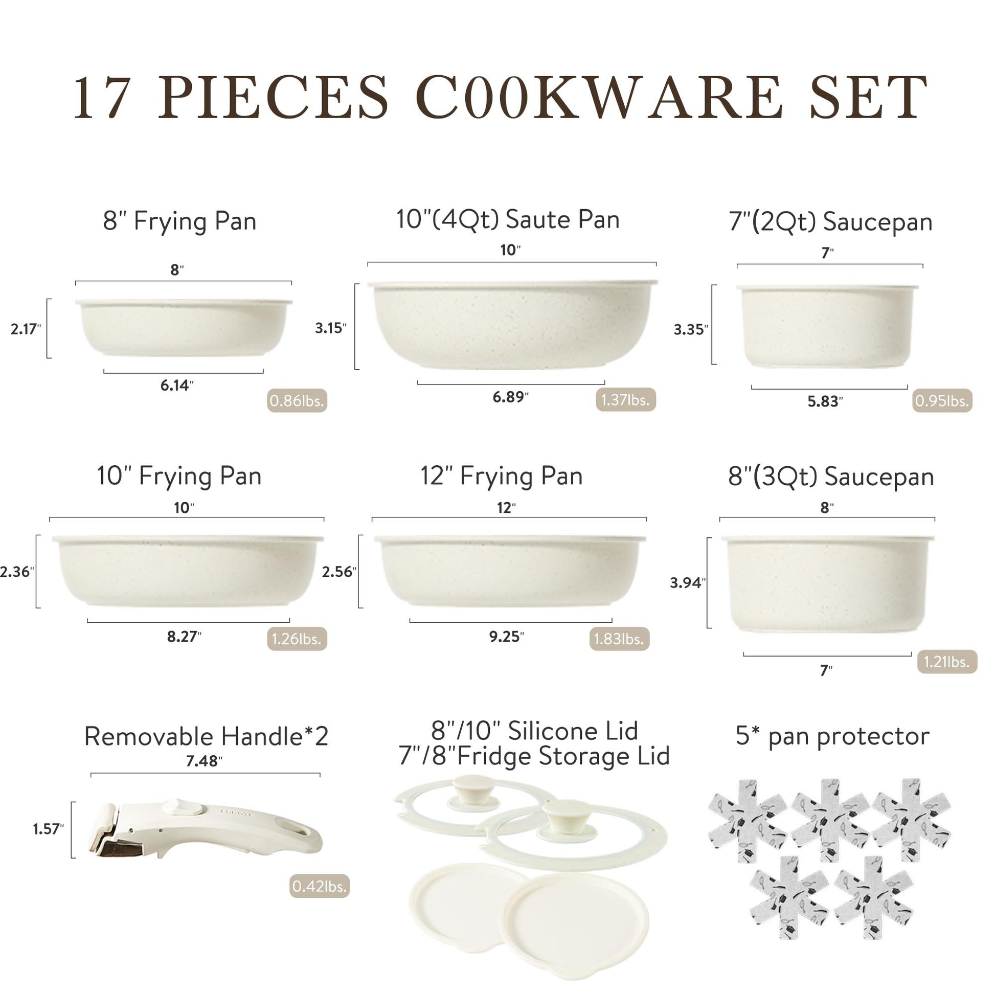 CAROTE 17pcs Pots and Pans Set, Nonstick Cookware Set Detachable Handle, Induction Kitchen Cookware Sets Non Stick with Removable Handle, RV Cookware Set, Oven Safe, Frying Pan Set - CookCave