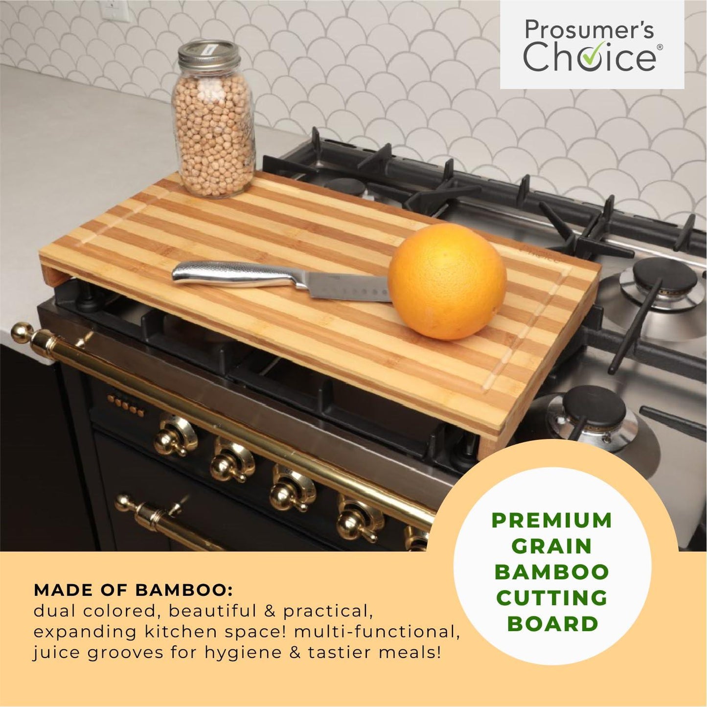 Prosumer's Choice Premium Bamboo Large Cutting Boards | Stovetop Cover with Juice Grooves For Kitchen | Large Wooden Butcher Block for Turkey, Meat, Vegetables, BBQ with Adjustable Legs, 11 X 21.25 - CookCave