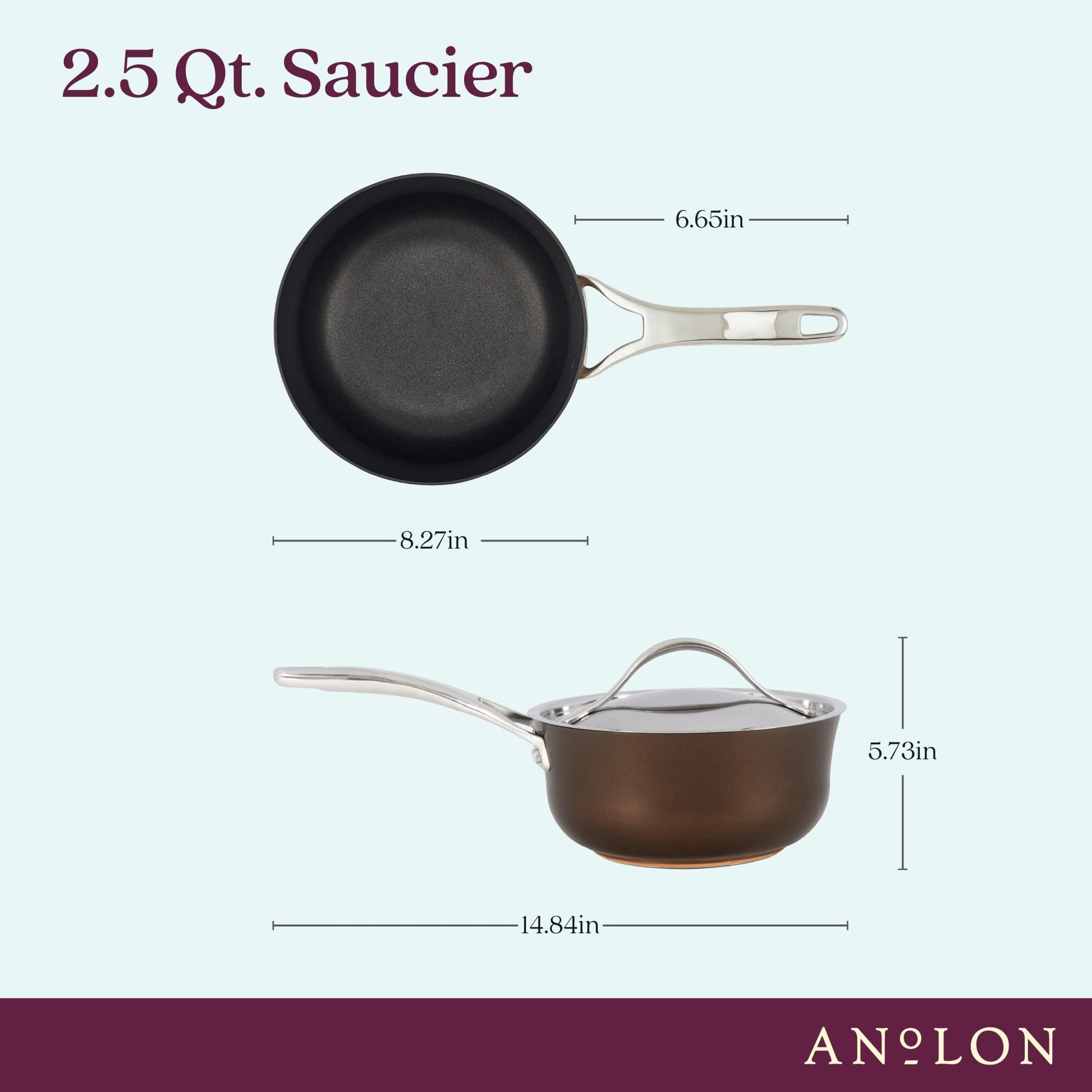 Anolon Nouvelle Copper Hard Anodized Nonstick Sauce Pan/Saucepan/Saucier, 2.5 Quart, Brown - CookCave