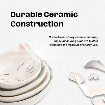 4-pcs Adorable Cat Ceramic Measuring Cups Set - Cute Measuring Cups for Kids Baking - Space Saving Measuring Cup Set for Food Portion Control - Cute Baking Accessories for Cat Lovers (Pack of 4) - CookCave