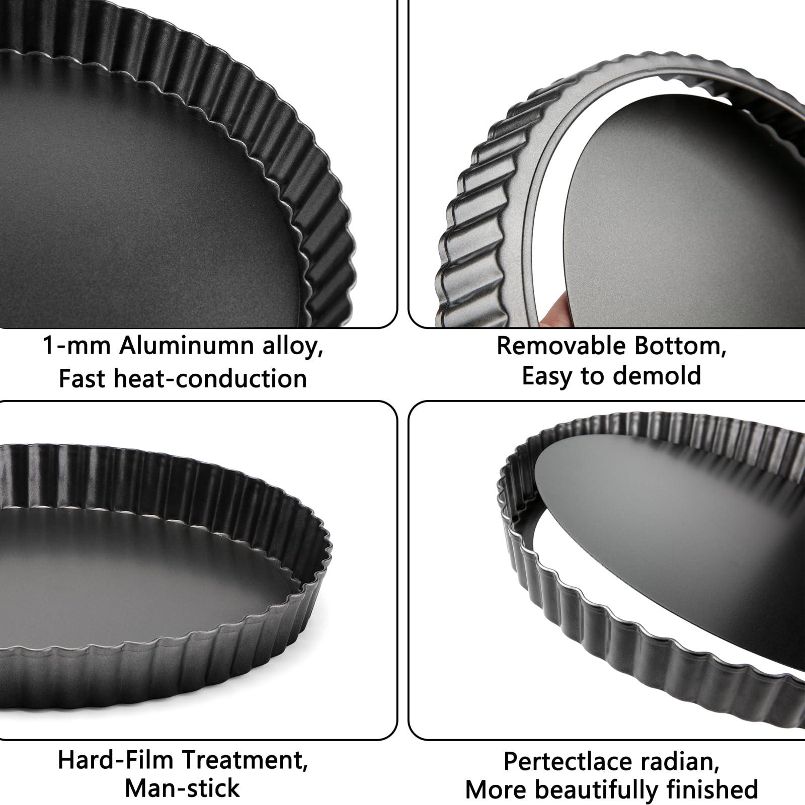 Tart Pan 2 Pack Large Tart Pans with Removable Bottoms Round Nonstick Quiche Pan Carbon Steel Tart Pans for Baking (Set of 2) - CookCave