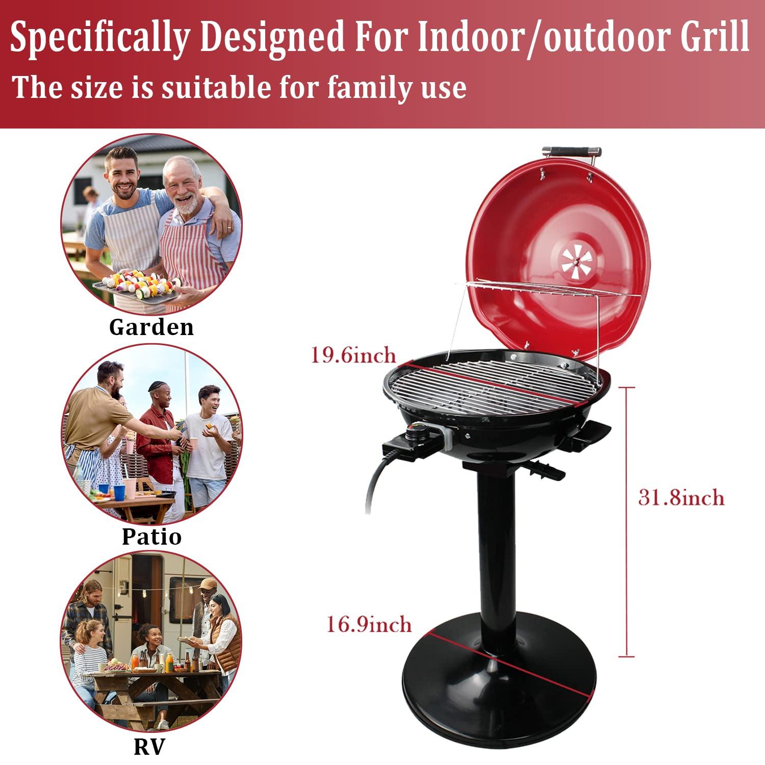 Electric BBQ Grill Techwood 15-Serving Indoor/Outdoor Electric Grill for Indoor & Outdoor Use, Double Layer Design, Portable Removable Stand Grill, 1600W (Stand Red BBQ Grills) - CookCave