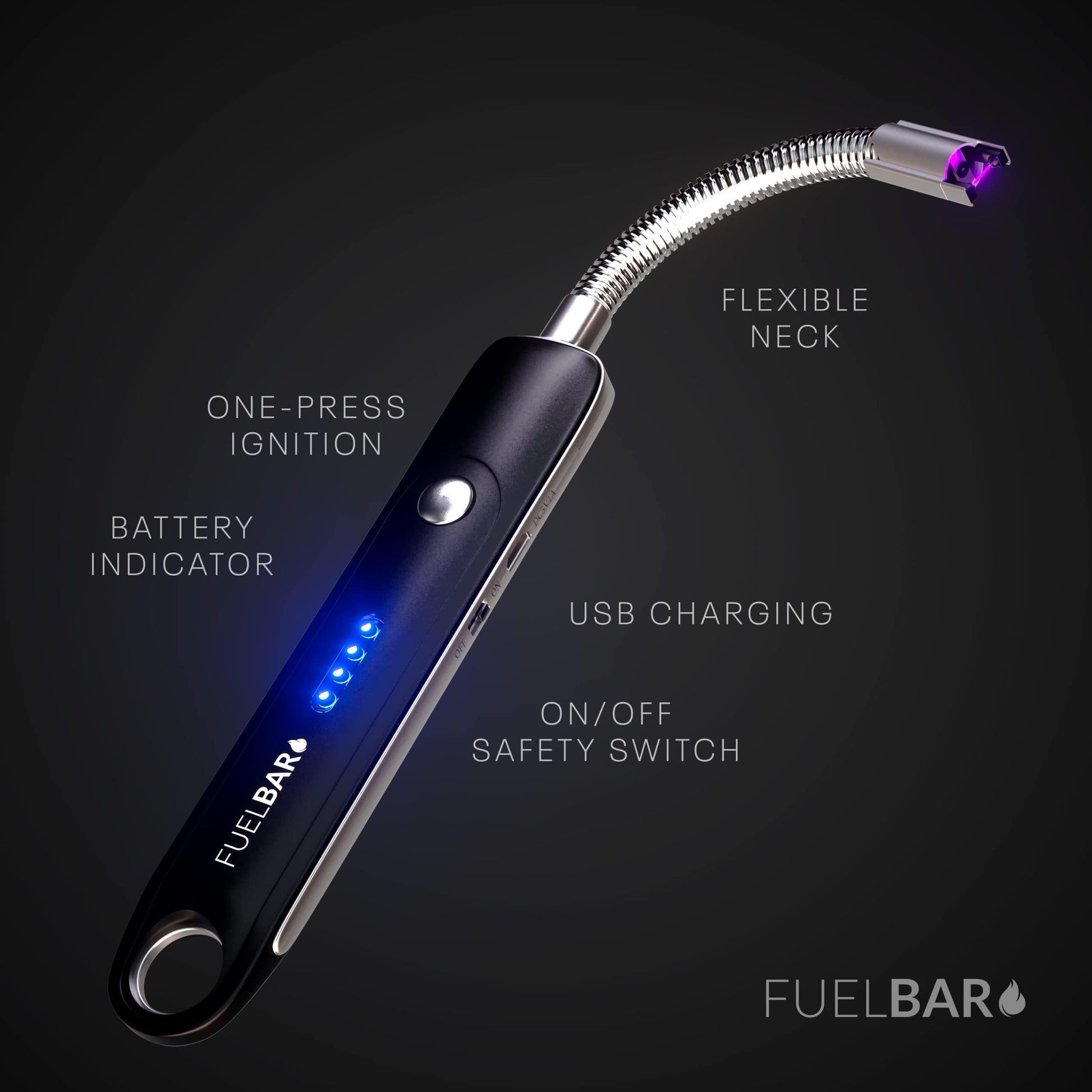 FUELBAR BBQ Lighter Candle Lighter Electric Lighter Rechargeable USB Lighter with Long Flexible Neck for Light Candles Incense Gas Stoves Grill Camping Barbecue Fireworks (Black) - CookCave