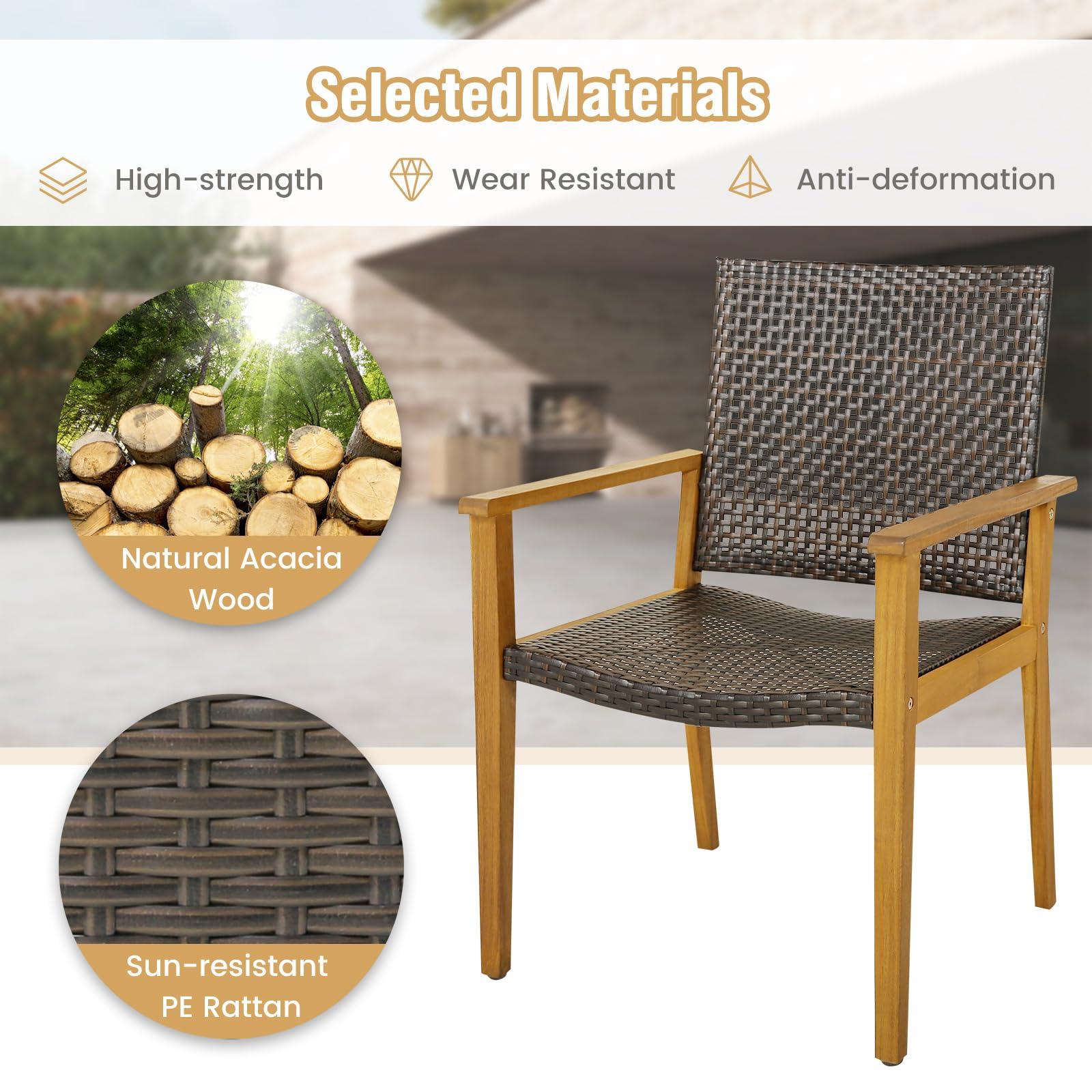 Tangkula 5 Pieces Patio Dining Set, 4 Patio Wicker Armchairs and Round Acacia Wood Dining Table, Outdoor Table and Chairs Set for Backyard, Poolside, Garden - CookCave