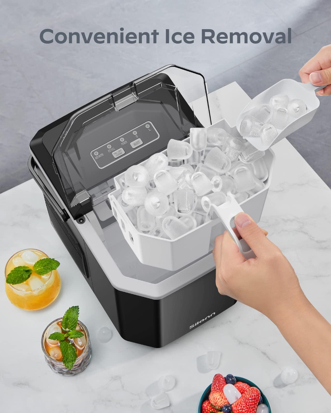 Silonn Ice Maker Countertop, Portable Ice Machine with Carry Handle, Self-Cleaning Ice Makers with Basket and Scoop, 9 Cubes in 6 Mins, 26 lbs per Day, Ideal for Home, Kitchen, Camping, RV - CookCave